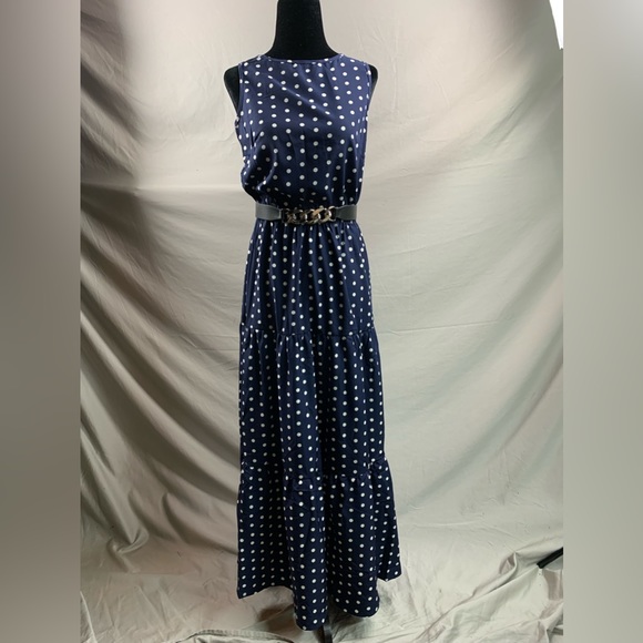 Polka Dot Sleeveless Ruffle Hem A-line Dress - Picture 6 of 6